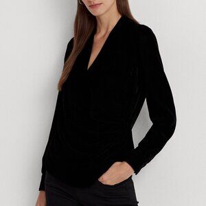 NWT - Ralph Lauren Women's Pleated Black Velvet Surplice Blouse – Size 18